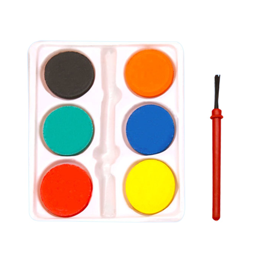 Watercolor Paint Set Solid Pigment - Draagbaar met schilderkwast Aquarelverfset 6-kleuren wasbare