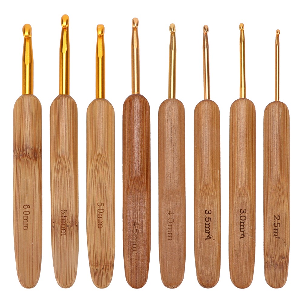 Wooden Crochet Hooks Ergonomic Handle - 8-delige ergonomische haaknaaldset met maten van
